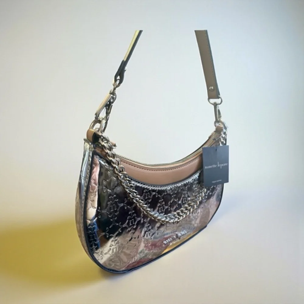NWT Nanette Lepore Metallic Embossed Chain Shoulder Bag –Luxe Evening Crossbody